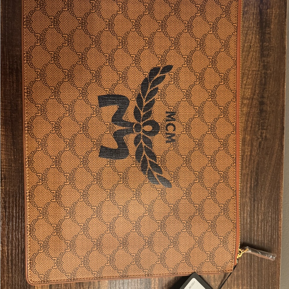 Authentic MCM Brown Logo-Print Wristlet Clutch - Picture 1 of 5